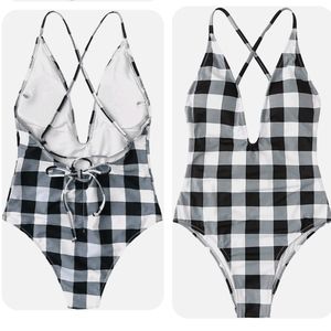 Plaid one piece bathing suit